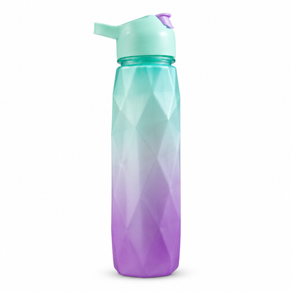 Green and purple gradient AquaBoost sports water bottle on a white background
