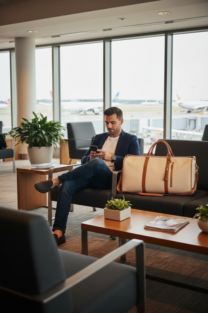 Man at Airport Lounge with Bag
