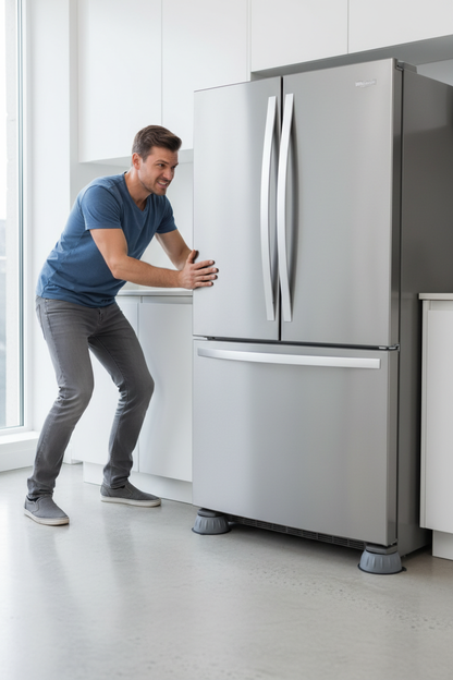 Man trying to move refrigerator with anti-slip pads