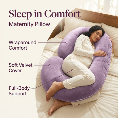 Maternity pillow infomercial-style image