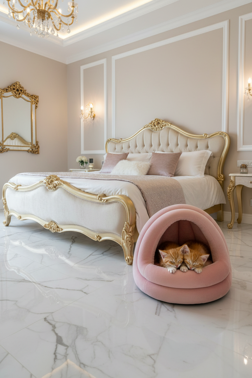 Pink cat cave luxury bedroom - variation 1