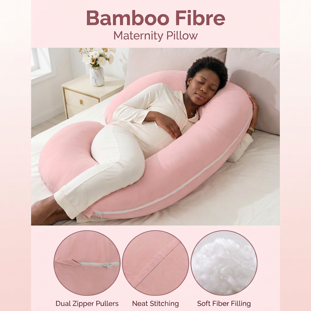 Pink pillow infographic with elegant end table and floral arrangement