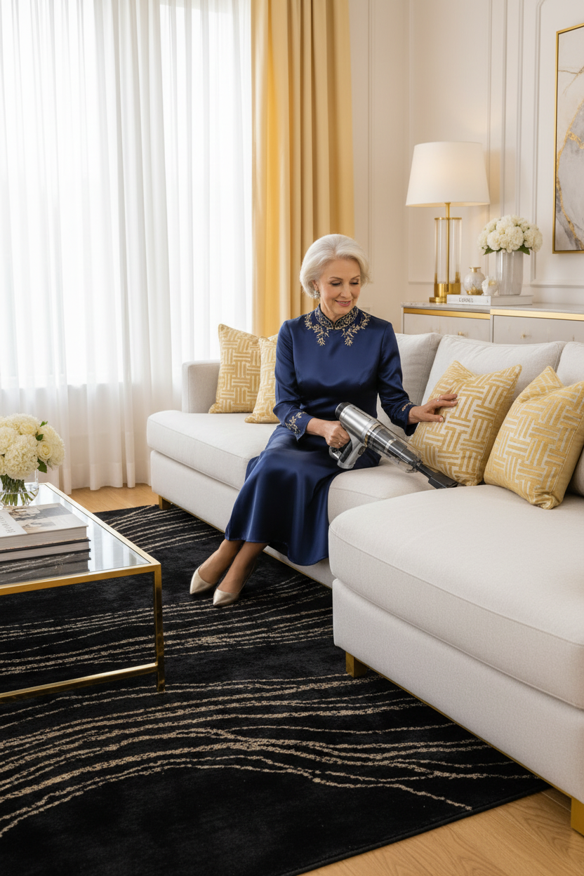 Portable Vacuum - Older Lady Blue Dress Luxury Living Room