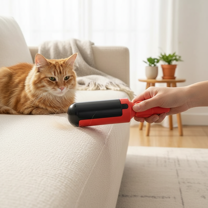 Red Lint Roller Lifestyle with Hand for Scale