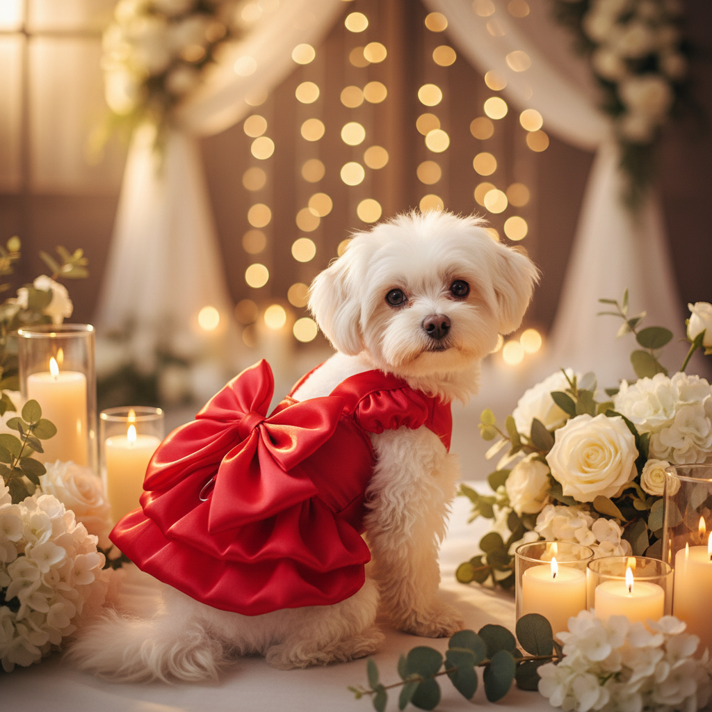 Red Wedding Dog Dress Lifestyle