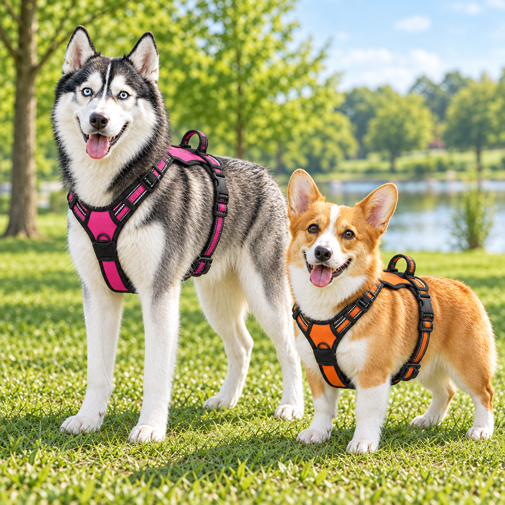 Square Husky and Corgi image with corrected harness designs