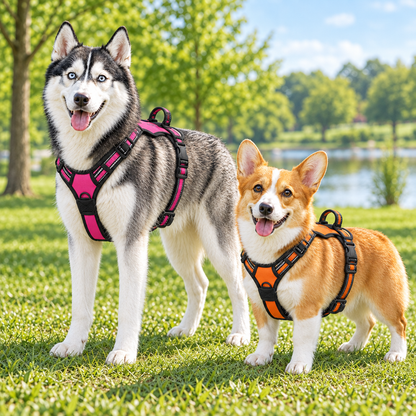 Square Husky and Corgi image with corrected harness designs