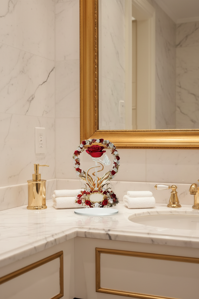 Timeless Acrylic Rose Display - Luxury Marble Bathroom