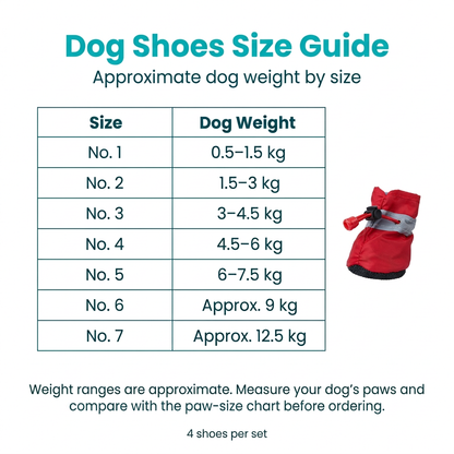 Updated dog shoes size guide