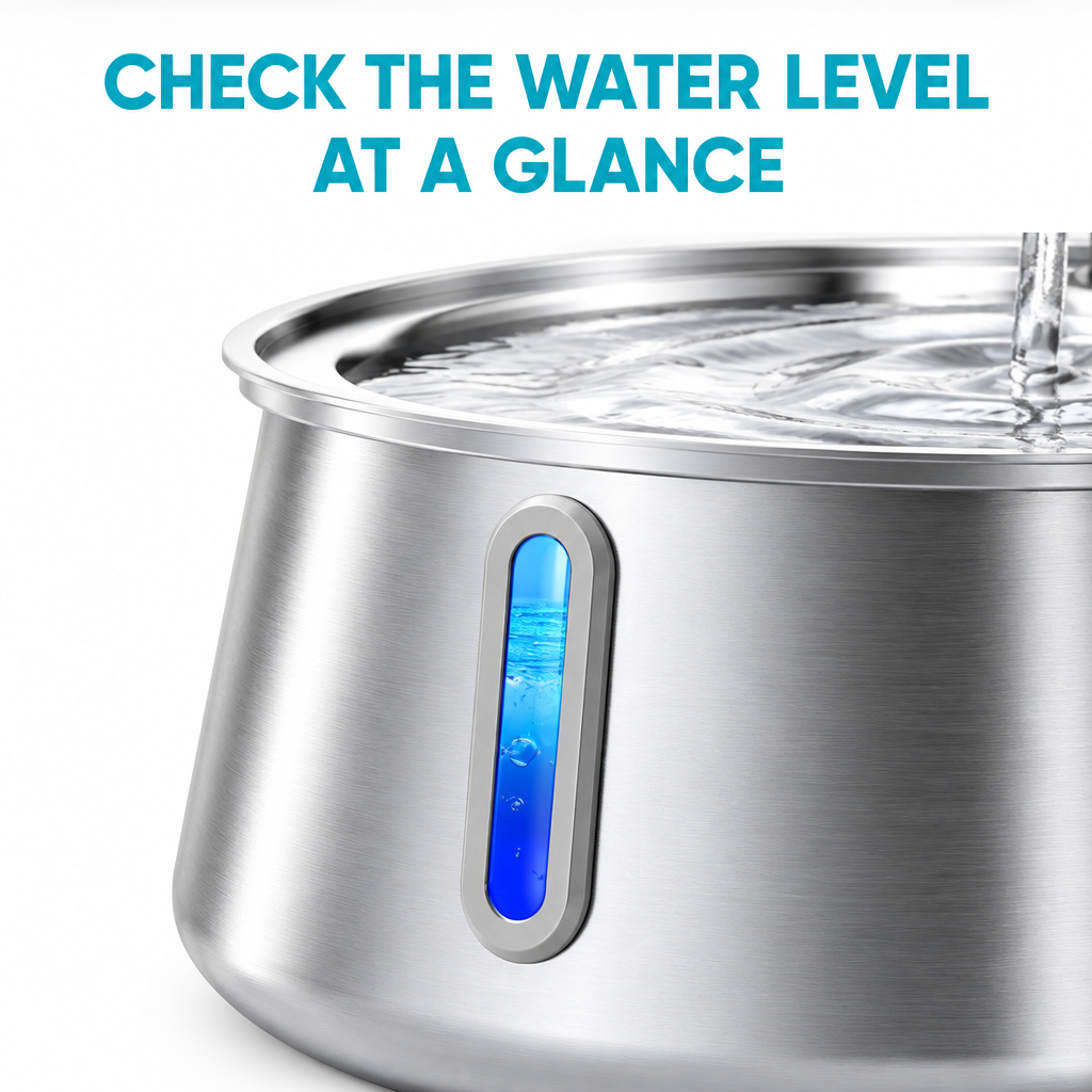 Water-level indicator close-up with aqua headline